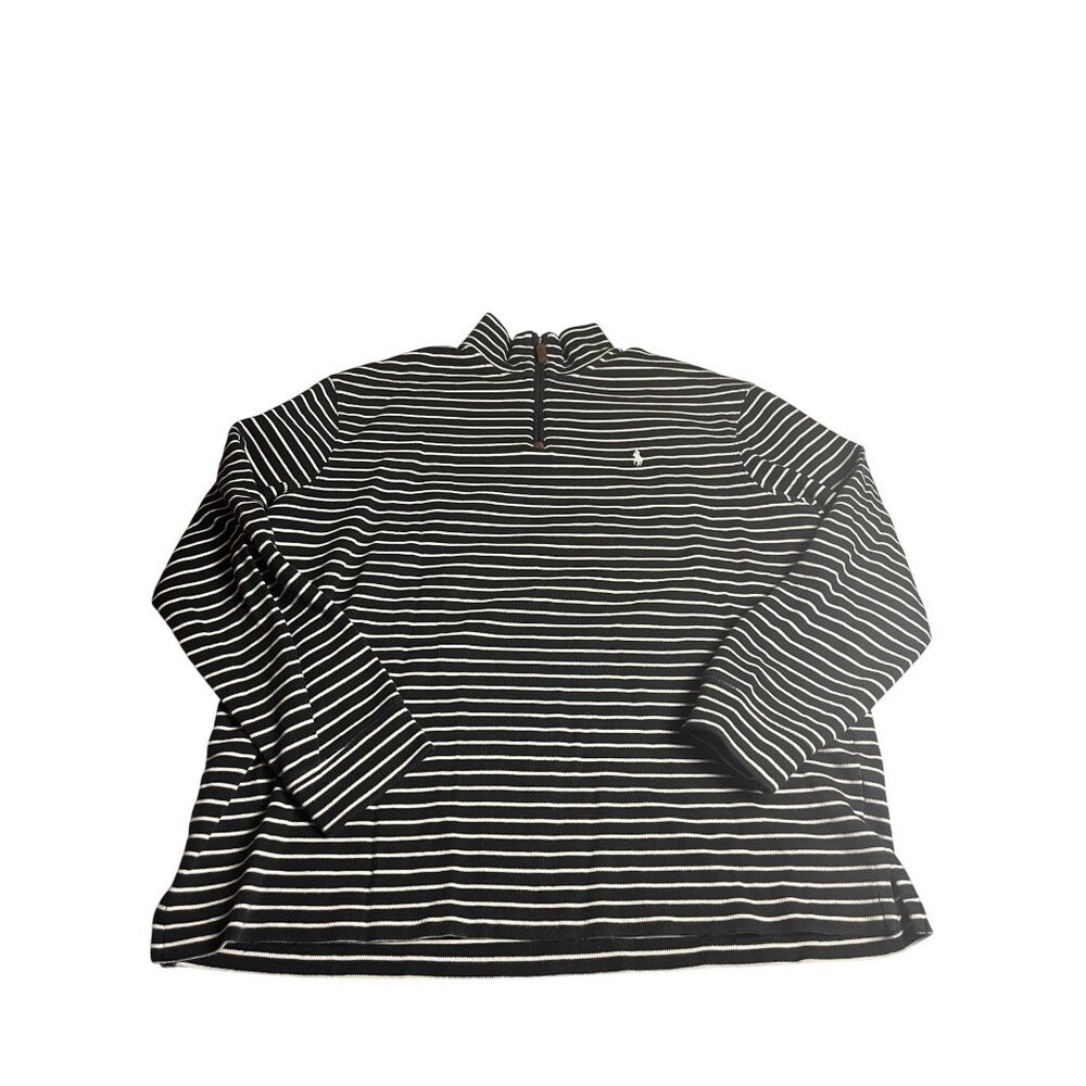 Polo Ralph Lauren 1/4 Zip Striped Black/White Pullover Mens XXL Cotton preppy